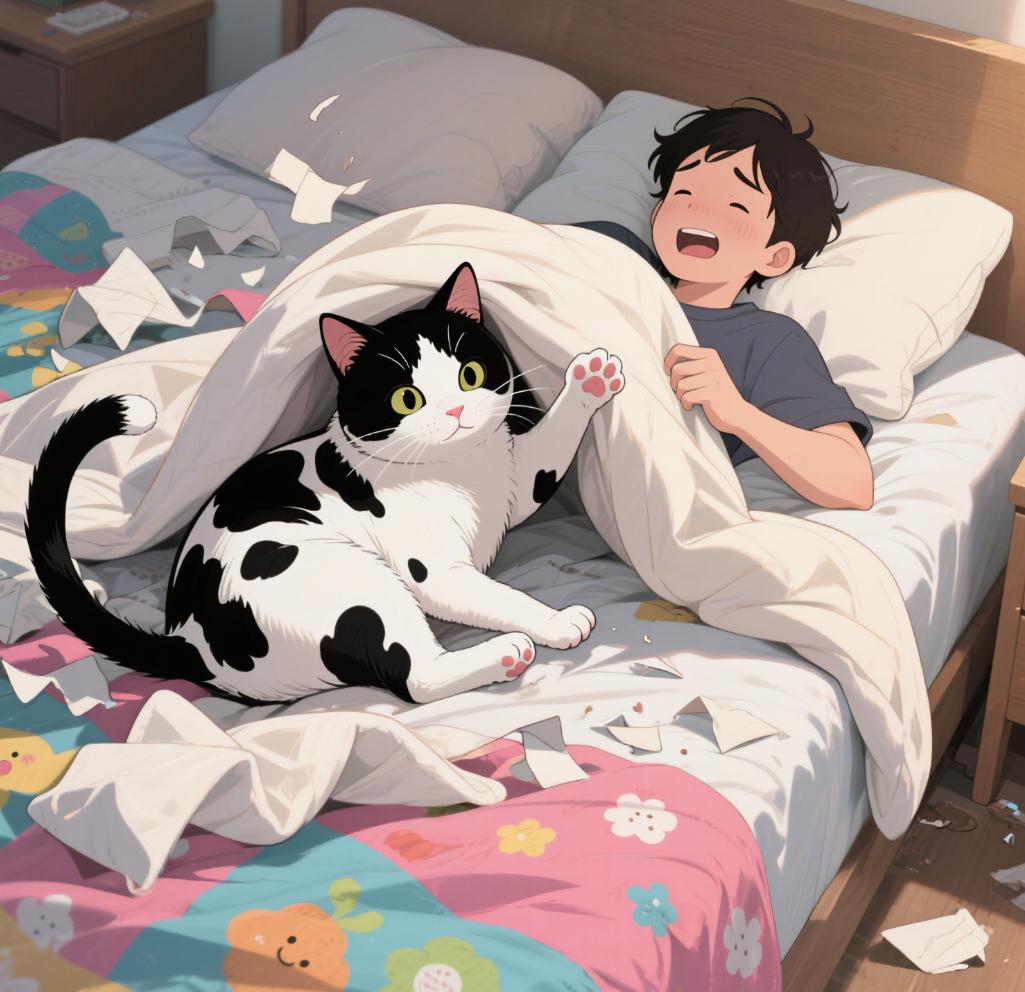 猫咪睡床原因_猫咪催促主人上班_猫咪为什么喜欢睡在书堆里